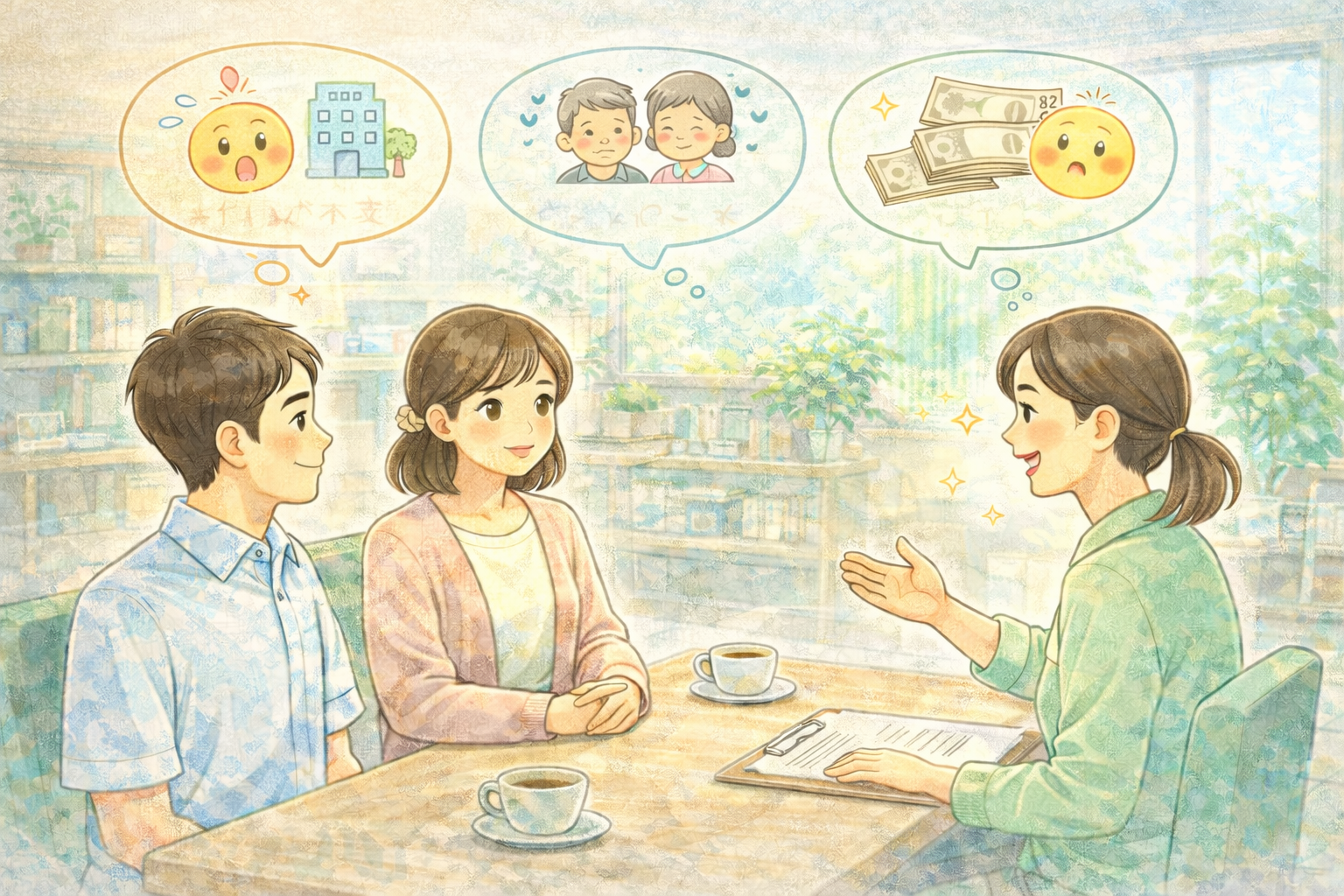 B型の相談窓口で相談するイラスト